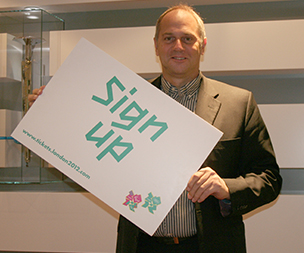Image of Steve with London 2012 Sign Up Poster