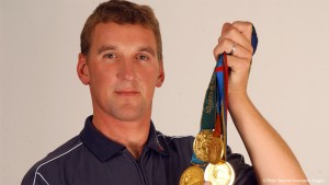Sir Matthew Pinsent with his 4 Olympic Gold Medals. 1992.Barcelona, 1996. Atlanta. 2000.Sydney and 2004 Athens