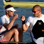 Alex Gregory and Moe Sbihi wish each other luck before their semi-final © Peter Spurrier / Intersport Images