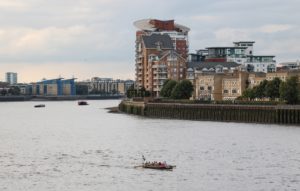 Cornish Gig Fury on the Thames at sunset