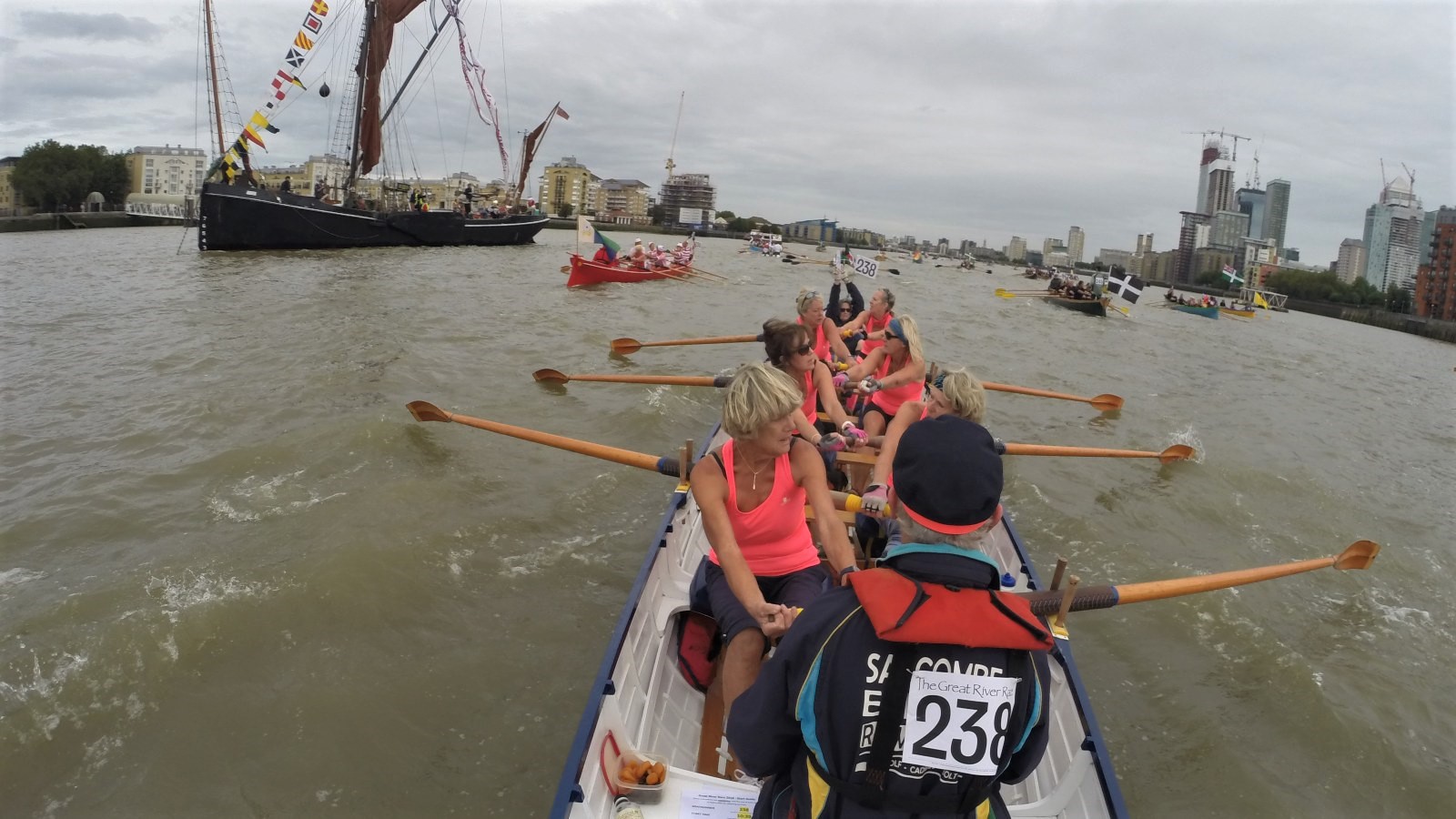 Sam Wyatt and her Salcombe crew in the 2018 Great River Race (c) Pete Robinson