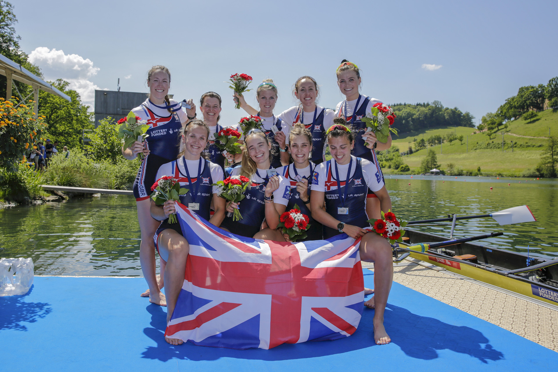 Matilda Horn winning European silver as part of the women's eight. Credit Nick Middleton