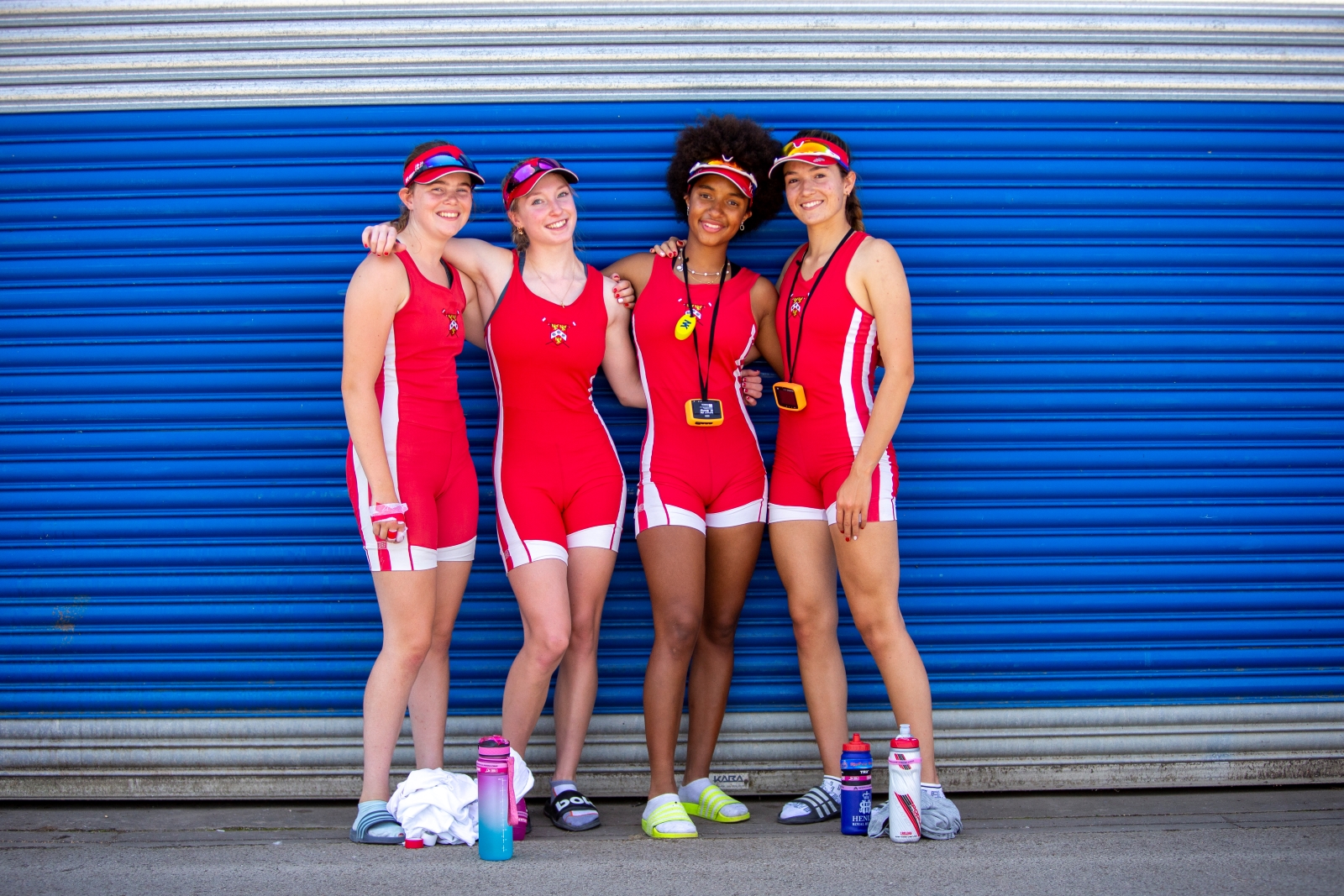Four young female athletes during a break