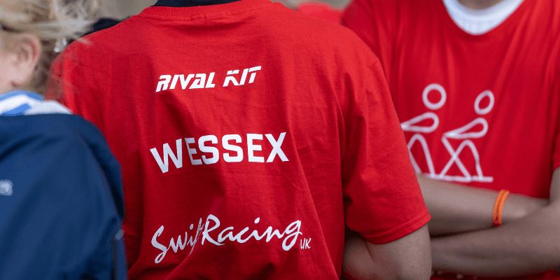 rower wearing Wessex red t-shirt