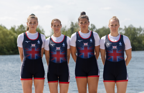 Women's 4 standing on landing stage