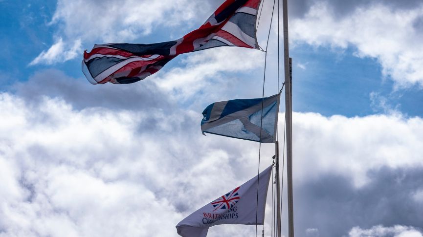 Union Flag, Scottish flag and British Rowing Championships flag