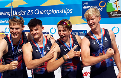 GB European U23 men's four with bronze medals