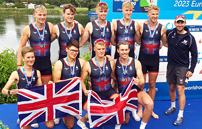 GB European U23 men's eight with silver medals