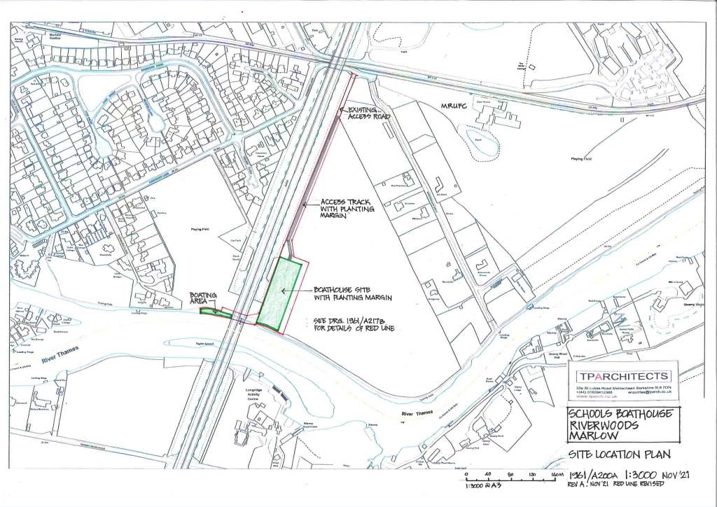 Map showing location of new Marlow and District Schools Boathouse