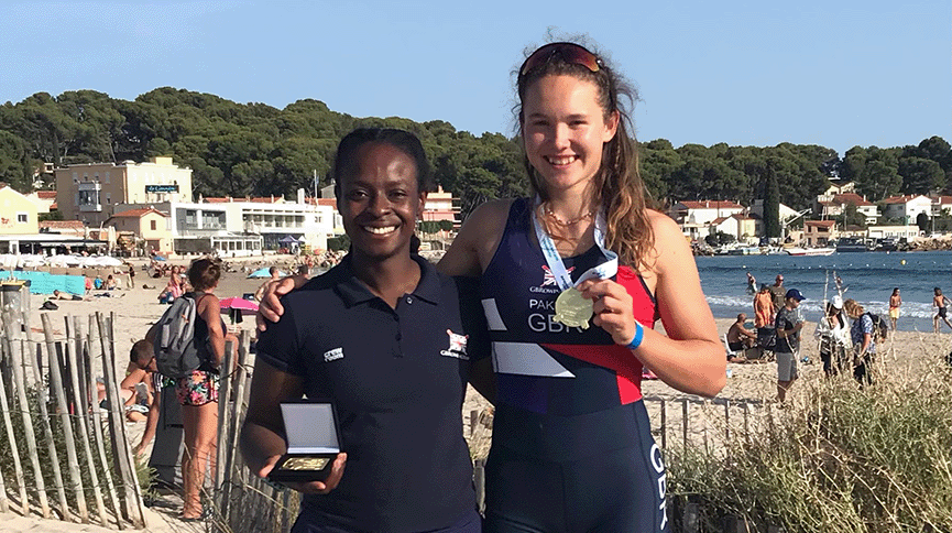 Evelyn Pakule with coach Yewande Adesida.