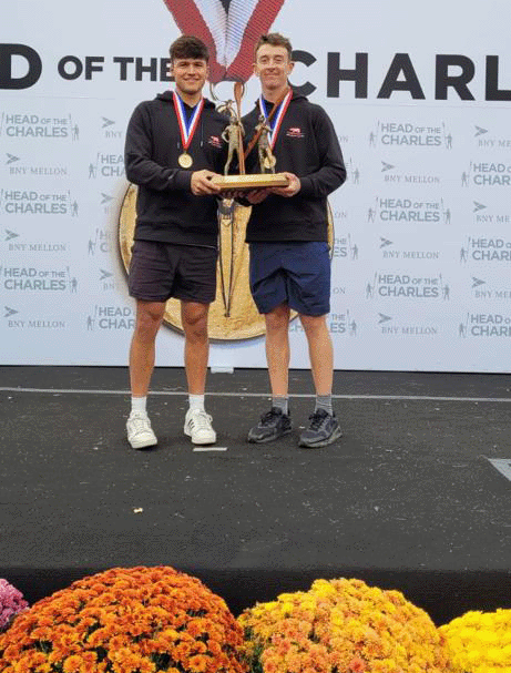 2 men with medals and trophy at Head of the Charles