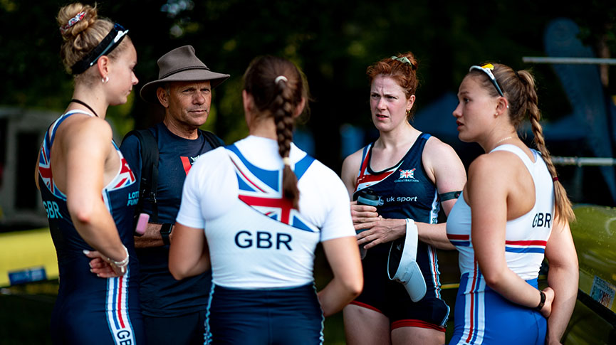 Gb Women's crew talking to coach