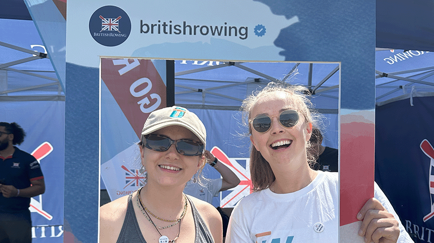 Rowing friends in a selfie frame