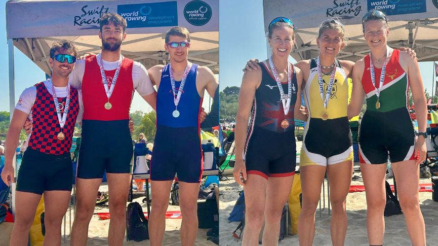 medallists on beach