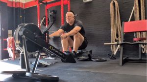 Tim Clarke on the rowing machine