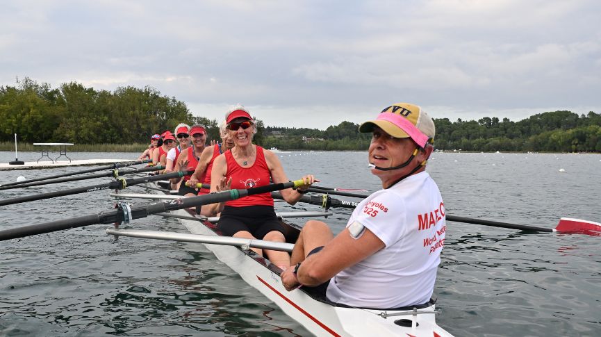 Marlow RC at World Rowing Masters Regatta. a view of the cox and stroke woman in the boat