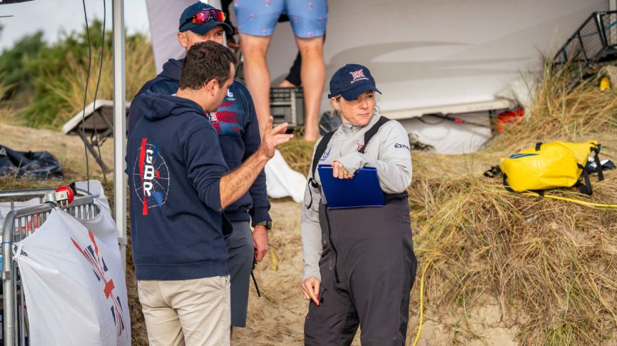 Team meeting at beach sprint champs 2025