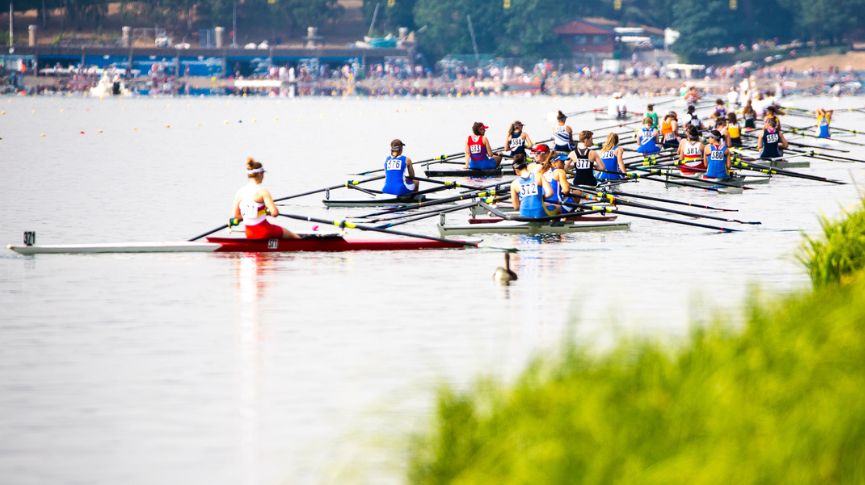 junior rowers marshal along bank
